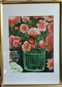 Obraz olejny "Peonie w szklanym wazonie"