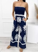 Długi kombinezon damski boho bez ramiączek z wiskozy granat r. uniwersalny 