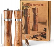 2X RĘCZNY DREWNIANY MŁYNEK DO SOLI I PIEPRZU 20CM ŁYŻKA + SZCZOTKA KHL
