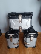 Zestaw kufrów kufry aluminiowe boczne centralny motocyklowe srebrne  45l 38