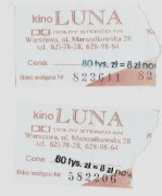 Warszawa 1996r, 2 x Bilety Kino Luna, Kwota 80.000zł / przebite na 8zł 