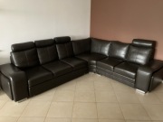 Narożnik skórzany z rozkładanym spaniem, włoska skóra naturalna ciemny brąz