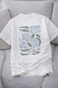 Biała Koszulka 100% Bawełna nadruk kwiaty przód mały tył duży