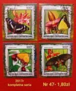 Znaczki fauna:47: motyle, owady- Republika Środkowoafrykańska 2017r 