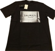 Czarna koszulka Z hologramem Balmain