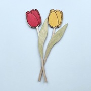 Tulipany czerwony żółty kwiat sklejka prezent ozdoba dzień nauczyciela