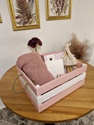 Skrzynia drewniana pojemnik na zabawki | różowy kosz z uchwytami | duży