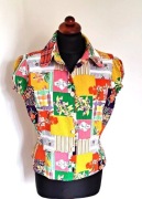 Kolorowa wcięta koszula bluzka vintage z kory patchwork bawełna M/L
