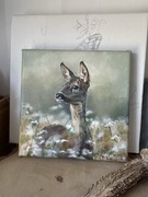 Obraz akryl Sarna w kwiatach, oryginalne malarstwo, mały obraz naścienny