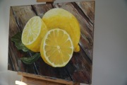 Obraz olejny na płótnie malowany ręcznie szpachelką "Cytrynki"