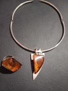 Artystyczny komplet srebro 925 + bursztyn bałtycki Kolia i Pierścionek