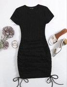 Shein marszczona sukienka sexy prążkowana s czarna