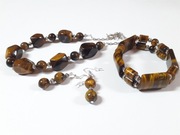 TYGRYSIE OKO - komplet biżuterii z kamienia naszyjnik bransoletka kolczyki 