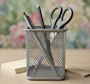 Przybornik na Biurko Organizer Metalowy Srebrny Siatka Elegancki PREMIUM 