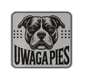 Srebrna tabliczka ostrzegawcza uwaga pies Amstaff