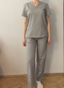 Szare Scrubs Medyczne Komplet Bluza + Spodnie Rozmiar S