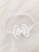 Biała koronkowa opaska z kokardą chrzest urodziny sesja zdjęciowa 