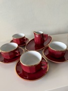 Filiżanki Zestaw do Herbaty Kawy Burgundowy Apilco Vintage lata 70./80.