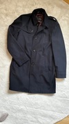 Recman granatowy trencz płaszcz elegancki do garnituru M modny jesień