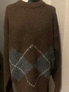 ZARA sweter tunika oversize z wełną gruby duży wzory romby czekoladowy