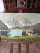 Alpy, Walchsee miejscowość w Tyrolu, piękny obraz olejny