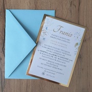 Zaproszenia na chrzest jednokartkowe ZŁOTA PODKŁADKA + KOPERTA GRATIS 