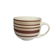 Kubek biały w bordowe paski