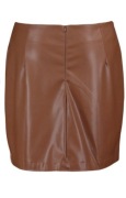 SPÓDNICA BRĄZOWA MINI TRAPEZOWA KLASYCZNA GŁADKA EKOSKÓRA SHEIN 