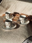 Filiżanki do espresso kawy spodki duety zestaw złote kwiaty porcelana