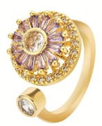 Pierścionek antystresowy otwarty regulowany kręci się pozłacany + pudełko