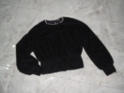 czarny sweter z ozdobnym dekoltem z perłami shein S M