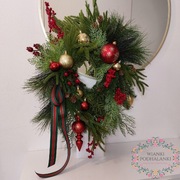 Wianek świąteczny na drzwi wieniec złoty czerwony jak żywy