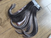 Ludzkie włosy naturalne TAPE-IN 30cm, 20 szt,Ombre Czarny-Lodowy Siwy,Auk 6