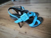 Baldinini sandałki na wysokiej szpilce błękit turkus brąz skóra