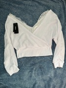 Nowy ciepły milutki sweterek damski biały z koronką S/M