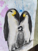 PROMOCJA Akwarela Pingwiny Rodzina Prezent Dziecko Macierzyństwo A3 30x42