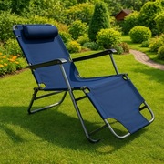 Składany Leżak Premium – 3 Pozycje, Fotel Plażowy i Tarasowy, Granatowy