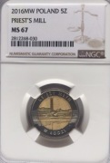 5 ZŁ KSIĘŻY MŁYN W ŁODZI 2016 NGC MS67 PIĘKNA