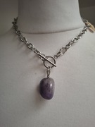 Naszyjnik handmade ze stali nierdzewnej z naturalnych kamieni ametyst 