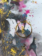 Abstrakcja Złota Akwarela Róż Kwiaty Kosmos Runy Ezoteryka Szlagmetal 30x42