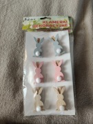 Drewniane spinacze Królik z pomponem 6szt. Wielkanoc 