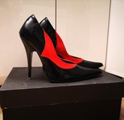 Szpilki wysokie czarno czerwone lakierowane