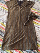 Nowa sukienka w paski brązowa niebieska ze złotą nitką Zara S 36 