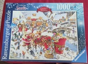 Puzzle świąteczne Ravensburger 1000 el. Which way Santa kompletne, używane 