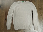 Benetton Shetland beige sweter 100% wełna beżowy L lub S M oversize 