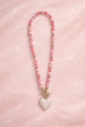 Naszyjnik handmade różowy serce złote detale