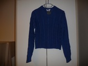 PULL LOVE WŁOSKI SWETER DAMSKI 100% BAWEŁNA WARKOCZ KOBALT ROZM. S/M NOWY