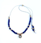 Bransoletka damska szafiry kamienie szlachetne jedwab cyrkonia regulowana