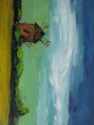 Wiatrak, ok. 42x29,7 cm. młyn, pejzaż