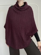 Damskie ponczo sweter bordowy burgund golf wełniane wełna S 36 M 38 L 40